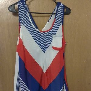 Red White and Blue Chiffon Tank Top with Pocket